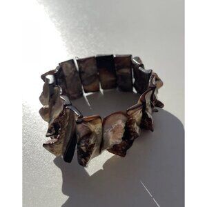 vintage Mother of pearl chunk Stretch Wire Bracelet Natural Boho Western Sz 7.5"